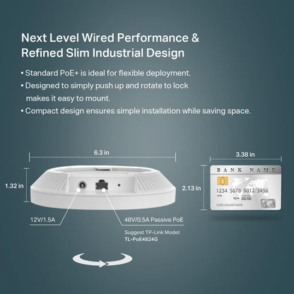 TP-Link EAP610 Access Point, AX1800 Wi-Fi 6 Dual Band Gigabit Wireless Access Points, Power Adapter included, Omada Mesh, Support PoE+Powered or DC, Mount to Wall or Ceiling, Free Software Control