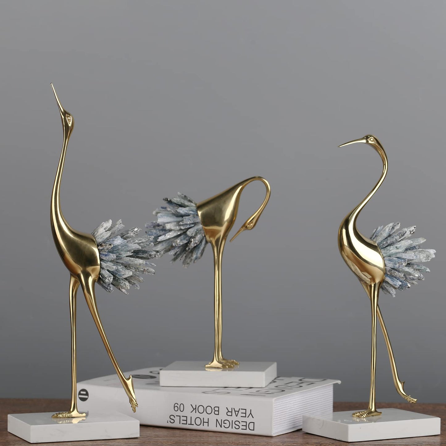 Suruim Gold Decor Accents, Brass Birds Statues - Modern Crystal Ornaments for Living Room, Bedroom, Office Desktop, Cabinets (Blue A)