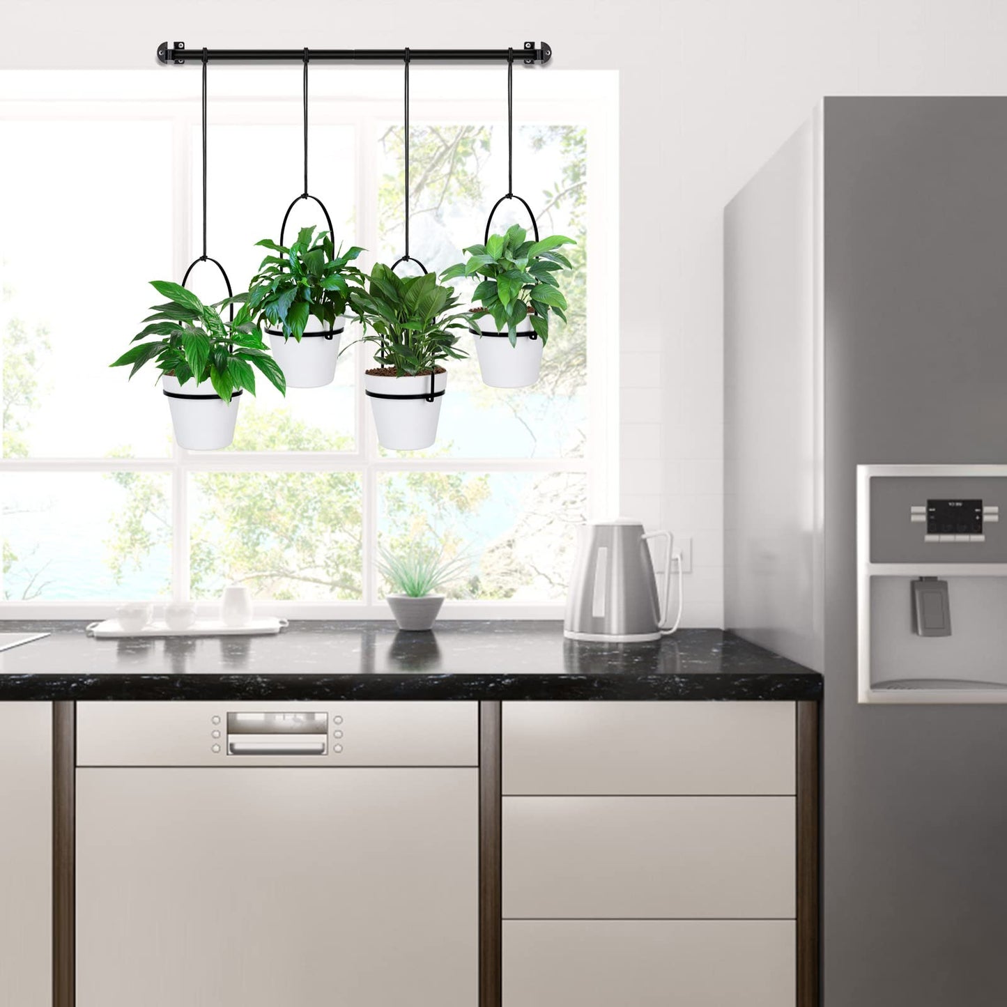 E-Know Hanging Planter Hanging Plant Holder, 6 Inch 4 Indoor Plastic Plant Pots, Wall/Window Plant Hanger Indoor Herb Garden