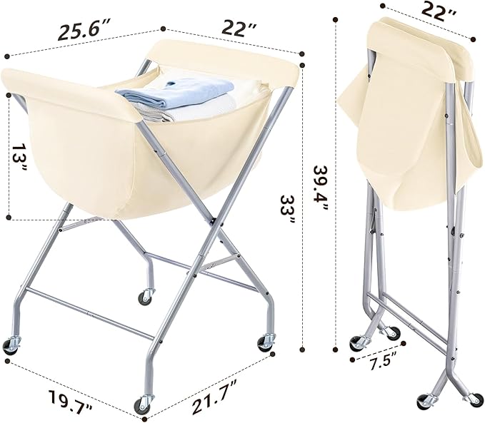 ELYKEN Laundry Cart with Wheels, 33”H Easy Rolling Laundry Hamper with