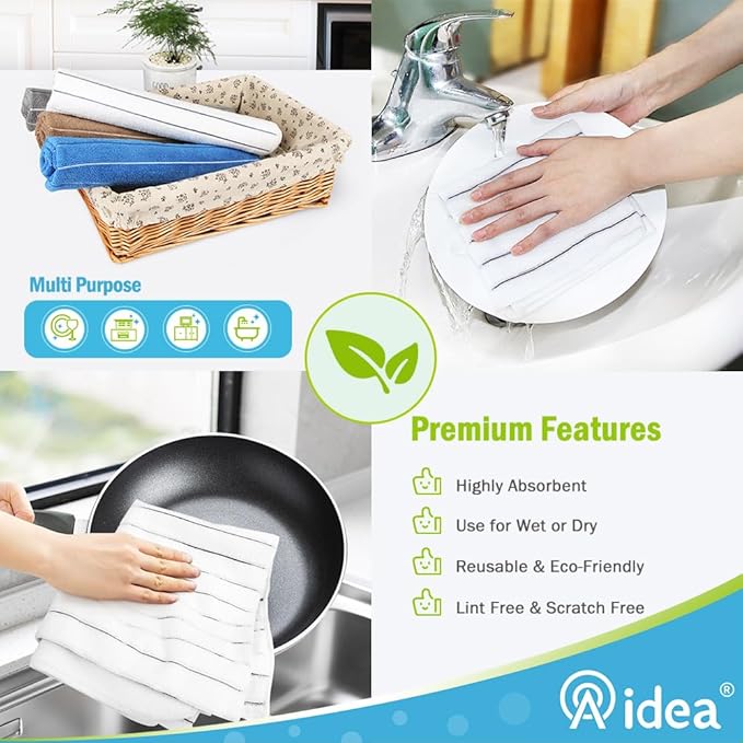 AIDEA Microfiber Kitchen Towels-8PK, Super Soft and Absorbent Dish Towels