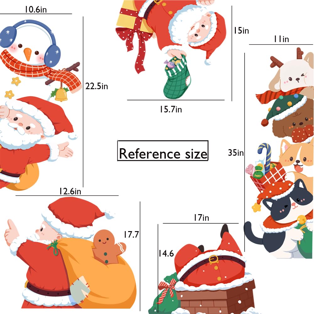 Extra Large Christmas Sticker Santa Claus Snowman Window Clings Stickers for Glass, Cartoon Windows Static Stickers, Snowflake DIY Wall Window Door Mural Showcase Decal Sticker (Santa Claus)
