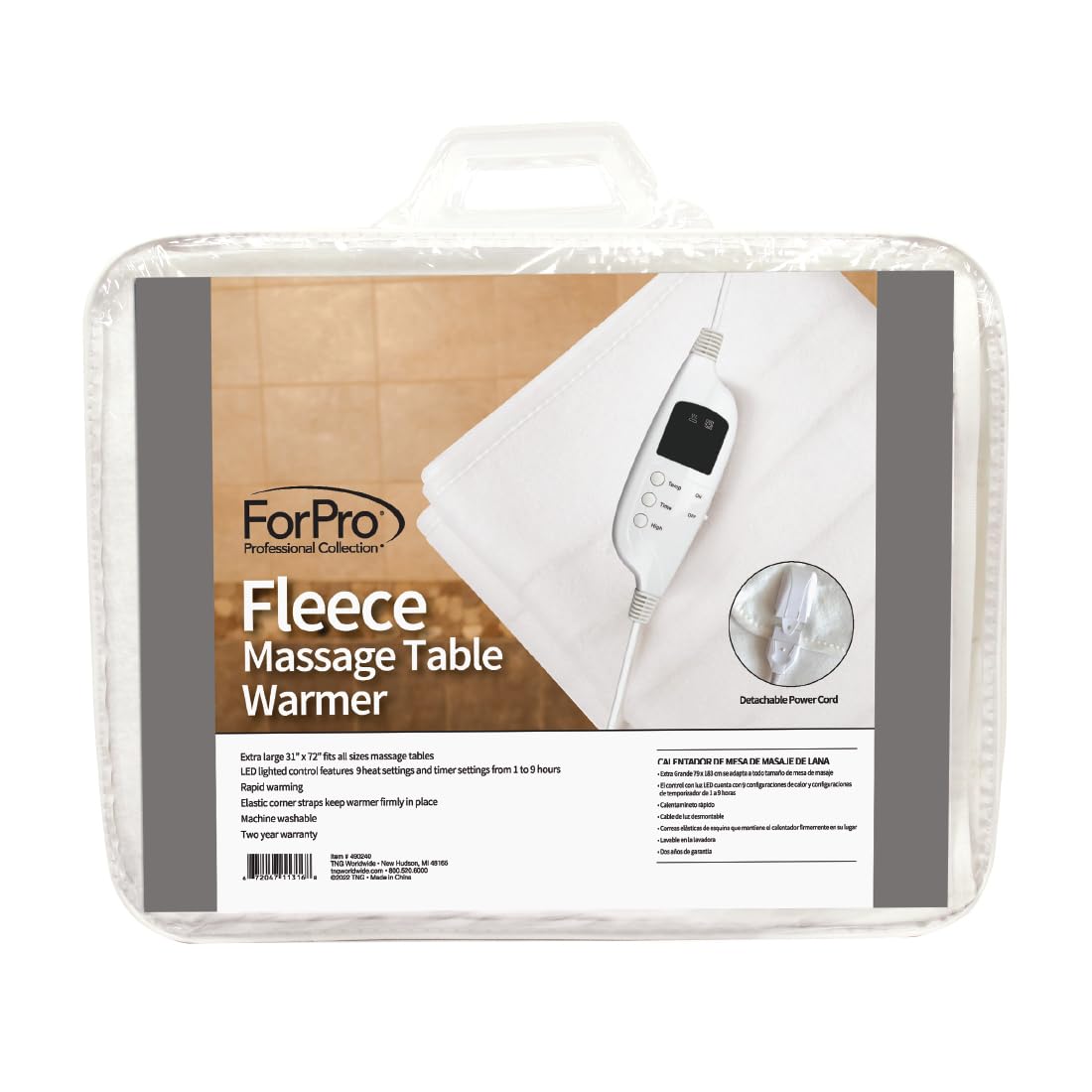 ForPro Professional Collection Fleece Massage Table Warmer, Extra Large 31" x 72" Heating Pad with 9 Heat Settings, Rapid Warming, LED Controller, 6' Detachable Power Cord