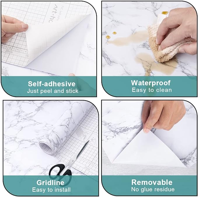 Arthome White Marble Contact Paper