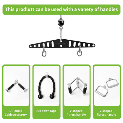 wantiekid Multi-Grip LAT Pull Down Bar Hardened Powder-Coated Finish, 360° Rotating Stainless Steel Adapter, Neutral & Wide Grip Spreader Bar for Pulley System Gym & Cable Machines(16in)