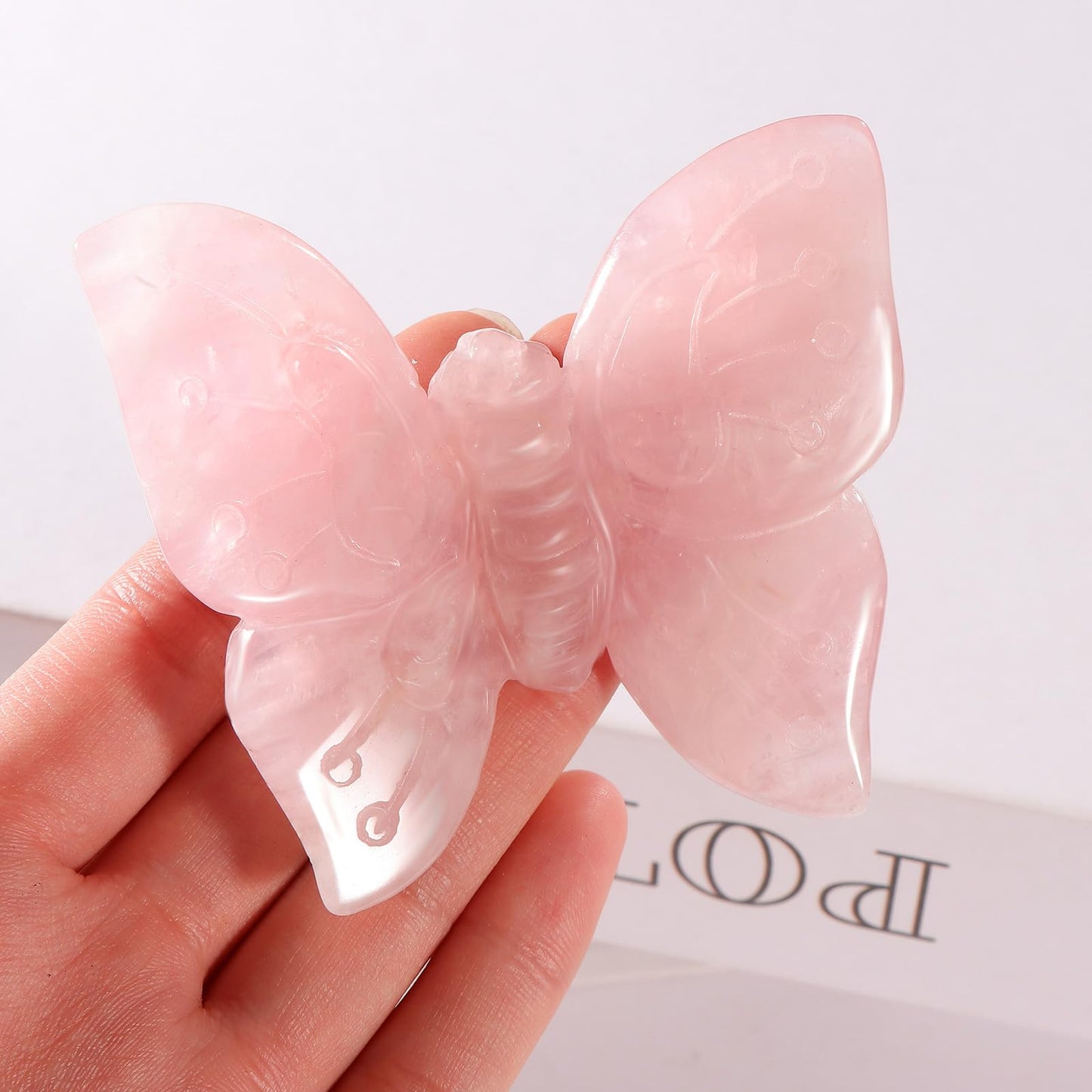 Artistone 3.3" Rose Quartz Butterfly Statue, Hand Carved Worry Stone for Anxiety Relif Home Desk Decor Animal Figurine