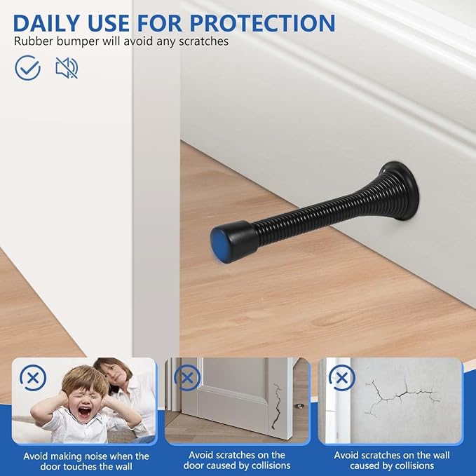 KISEER 24 Pack Spring Door Stops 3 1/4 Inch Flexible Heavy Duty Spring Door Stopper with RustProof Screw Rubber Bumper Tips (Black)