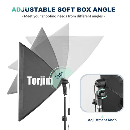 Torjim Softbox Photography Lighting Kit, 2Pcs 27" x 27" Professional Soft Box | 3000K-7500K 85W LED Bulbs with Remote, Photography Continuous Lighting Kit for Studio Lights, Portrait, Video Recording