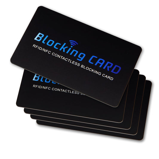RFID Blocking Card, Contactless NFC Debit Credit Card Passport Protector Blocker Set for Men&Women, Slim Design One Card Protects Entire Wallet/Purse, 5 Pack
