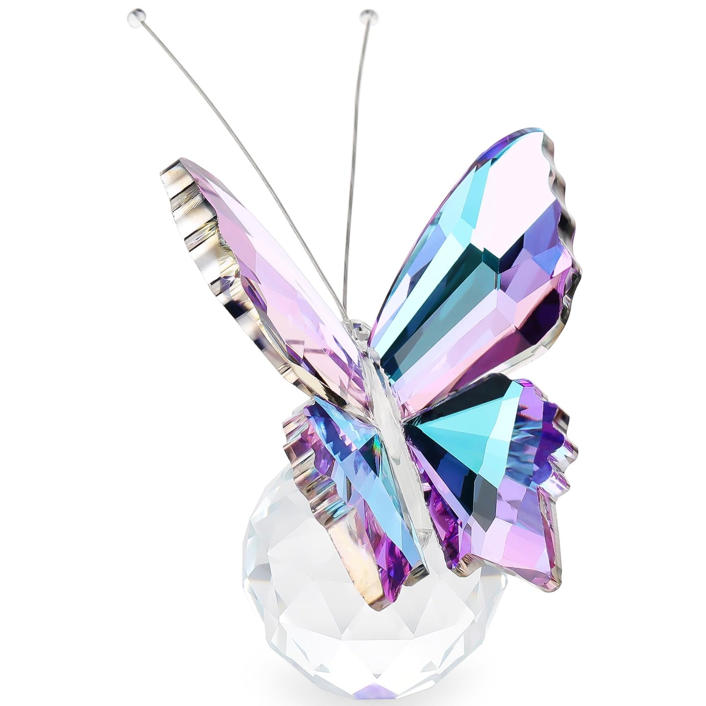 YWHL Light Purple Crystal Butterfly Figurine Decor, Glass Butterfly Gifts for Women with Base, Animal Collectible Statue Ornament for Home Office