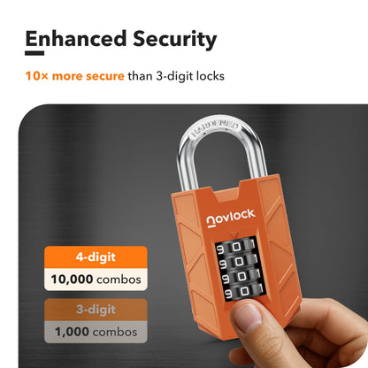 NOVLOCK Combination Lock for Locker, 4-Digit Padlock with Code for Gym, School, Home & Work, 1-Pack, Orange