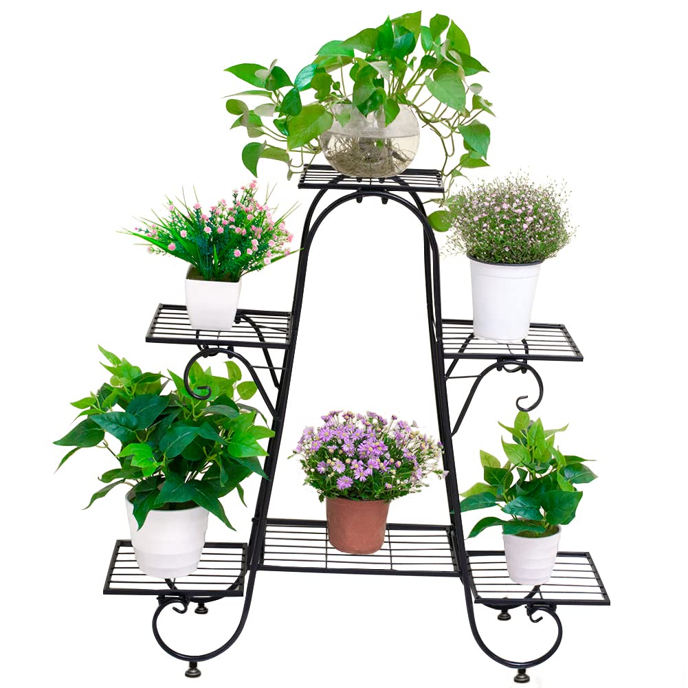 Cre Cra 6 Tier Plant Stand Metal Flower Pot Holder Plant Display Stand Indoor Outdoor Patio Flower Shelves Plant Rack