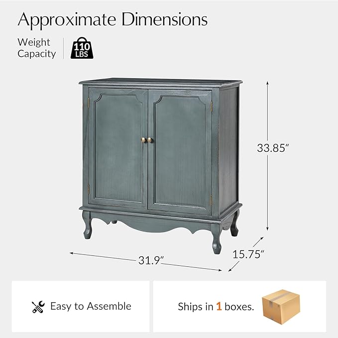 Solid Wood Sideboard with Adjustable Feet, 2 Shelves Storage Accent Cabinet
