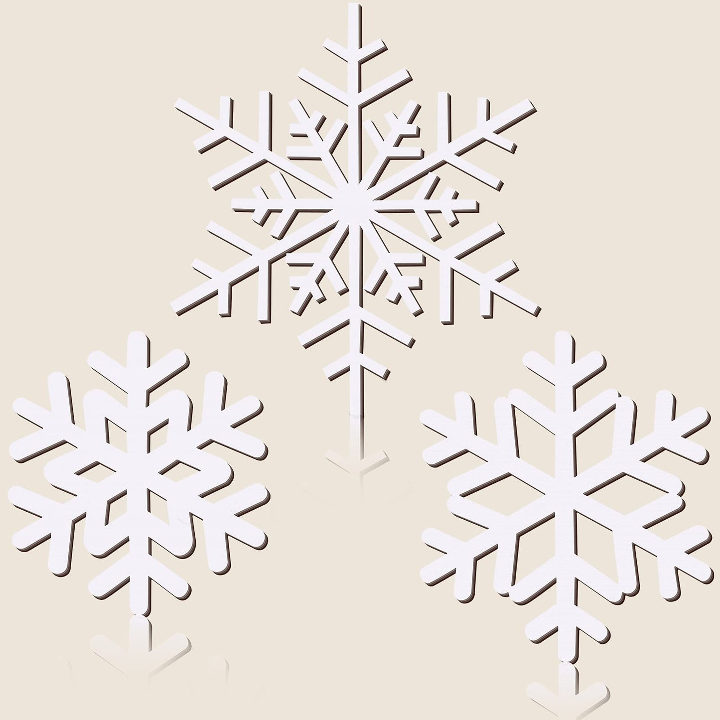 Jetec 3 Pcs Winter Snowflake Wall Decor Winter Wooden Snowflake Wall Table Sign Christmas Rustic Wonderland Hanging Plaques Decorations for Front Door Table Xmas Holiday Decor(White)