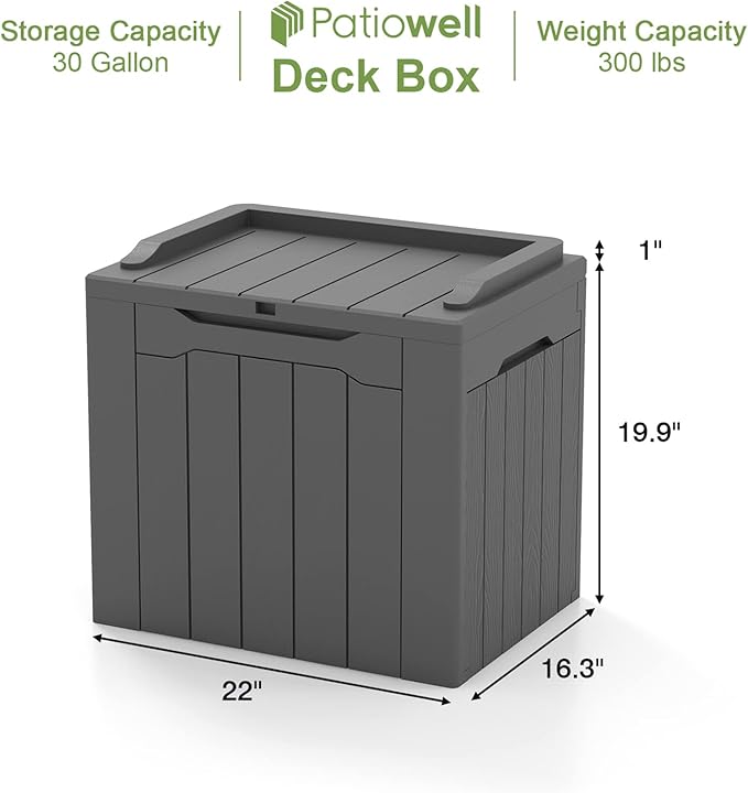 Patiowell 30 Gallon Resin Deck Box, Outdoor Storage Box for Patio Furniture, Deliveries, Pool Supplies,Waterproof and Lockable, Grey