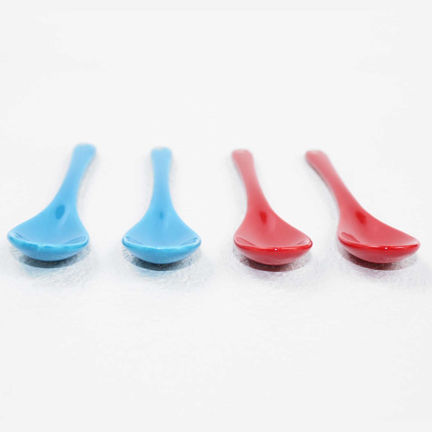 PTORIZNY Demitasse Espresso Spoons, 4pcs Small Coffee Spoons Set, 5 inch Mini Ceramic Teaspoon, Glass Spoon, Porcelain Spoon for Dessert Coffee Tea Yogurt Sauce Sugar Salt and Appetizer (Red and Blue)