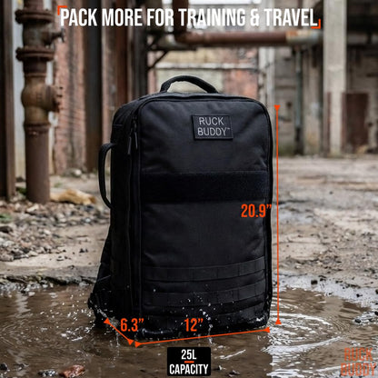 RuckBuddy Weighted Rucking Backpack - 25L Tactical Rucksack with Weight Plate Pockets, Removable Hip Belt, and Padded Shoulder Straps for Rucking and Training