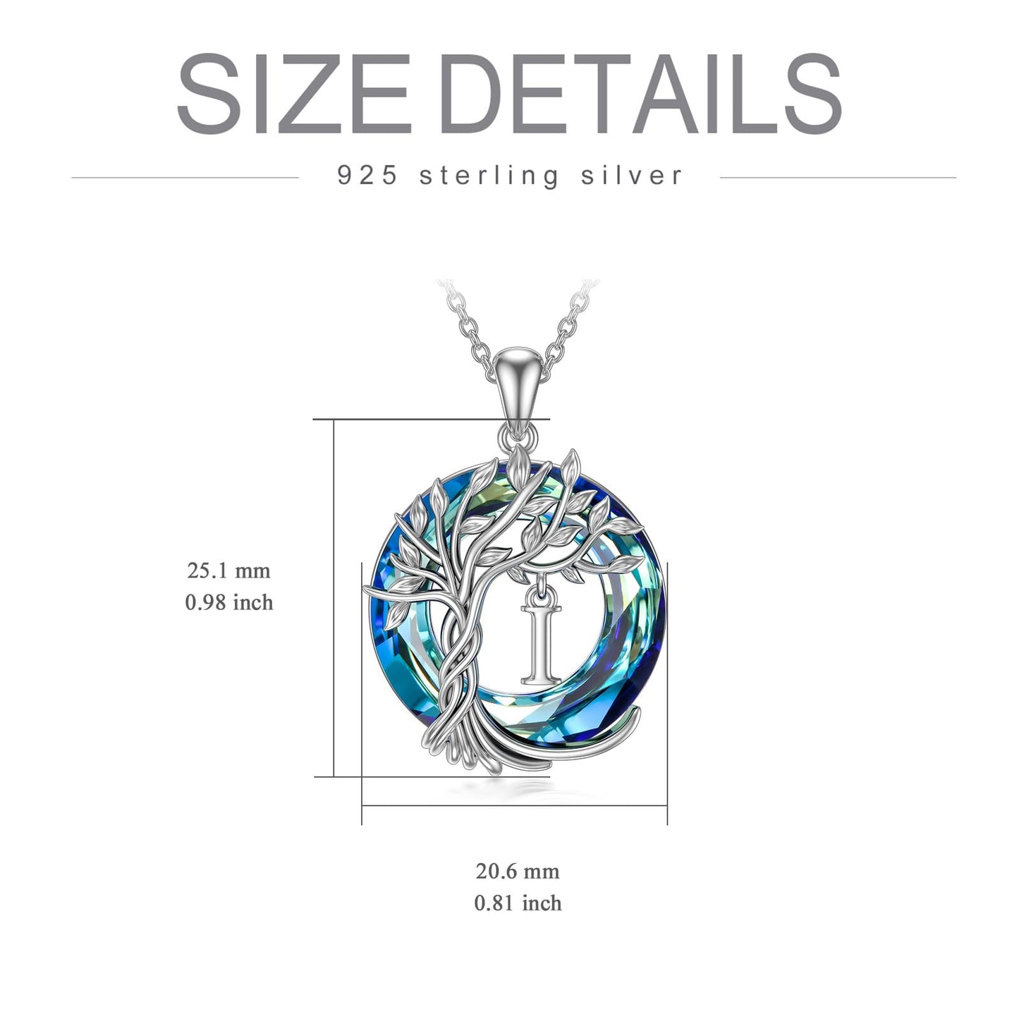 TOUPOP Tree of Life Initial Necklace Gifts for Women Sterling Silver Initial I Letter Jewelry Irish Crystal Pendant Birthday Gifts for Women Her Mom Wife Daughter