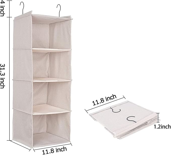 Hanging Closet Organizer and Storage, Foldable 4-Shelf Wardrobe Clothes Shelves