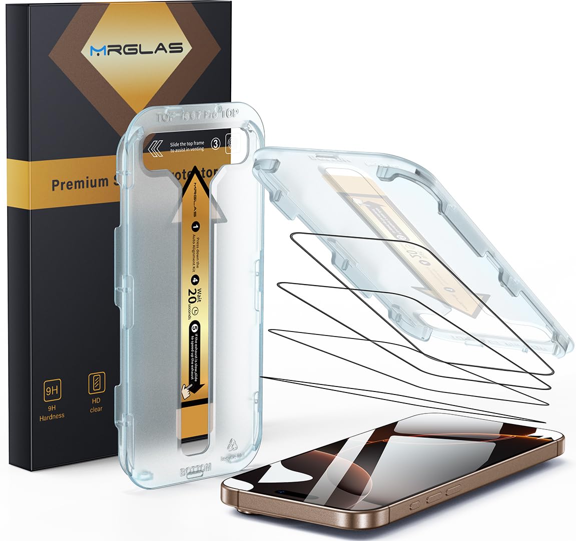 MRGLAS 4-Pack TOP 9H+ Glass for iPhone 16 Pro Screen Protector [Auto Alignment Kit] [10X Military Protection] UNBREAK Tempered Glass Flim for iPhone 16 Pro 6.3 inch Case-Friendly