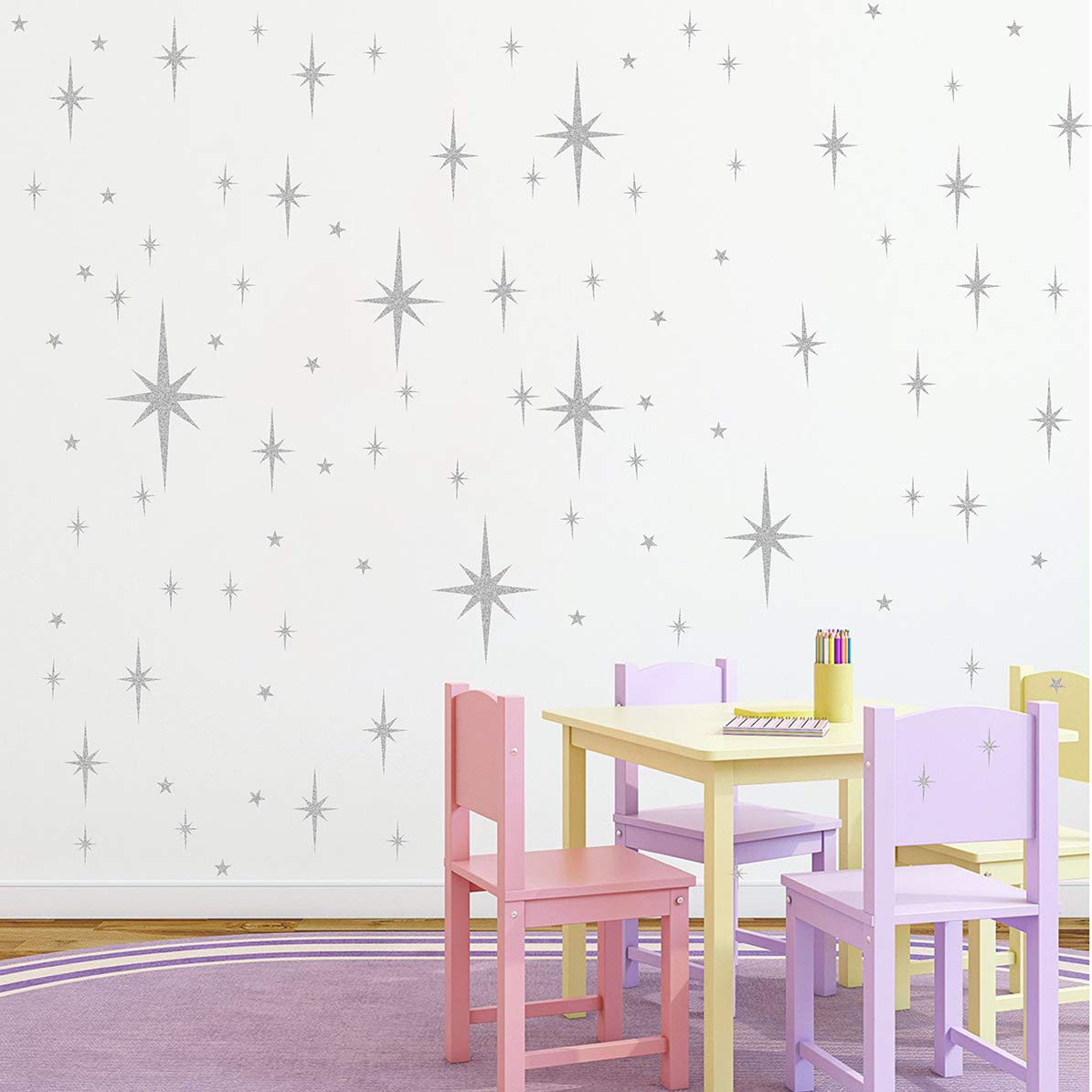 Retro Starburst Wall Decals Star Wall Stickers Atomic Star Walls Decals Geometric Walls Decor Modern Nursery Decor Peel and Stick Stars(116pcs)