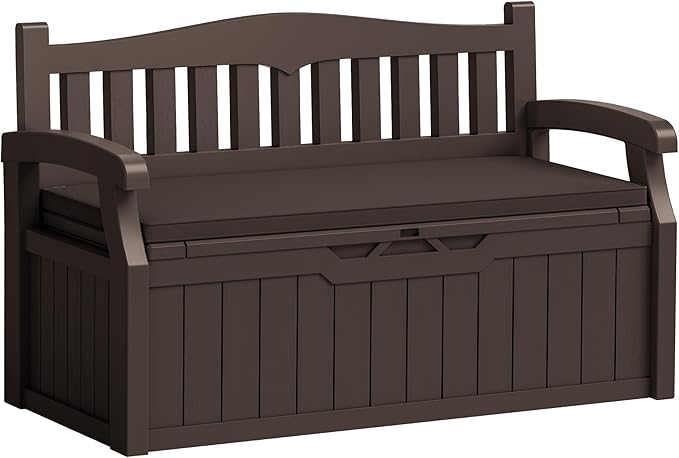 Flamaker 80 Gallon Storage Bench with Cushions Outdoor Indoor, Durable All-Weather Seating with Hidden Storage, Lockable Deck Box for Garden, Patio, Poolside (Brown)