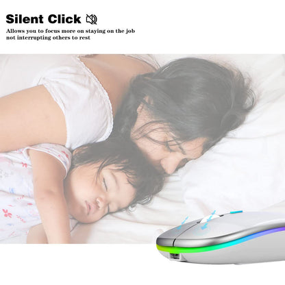 Wireless Bluetooth Mouse Rechargeable Laptop Mice with LED Lights Silent Slim Use(BT5.2 and 2.4G Portable USB Receiver)Dual Mode Computer Mouse for Laptop/iPad/Tablet/Apple/Computer/Mac(Black)