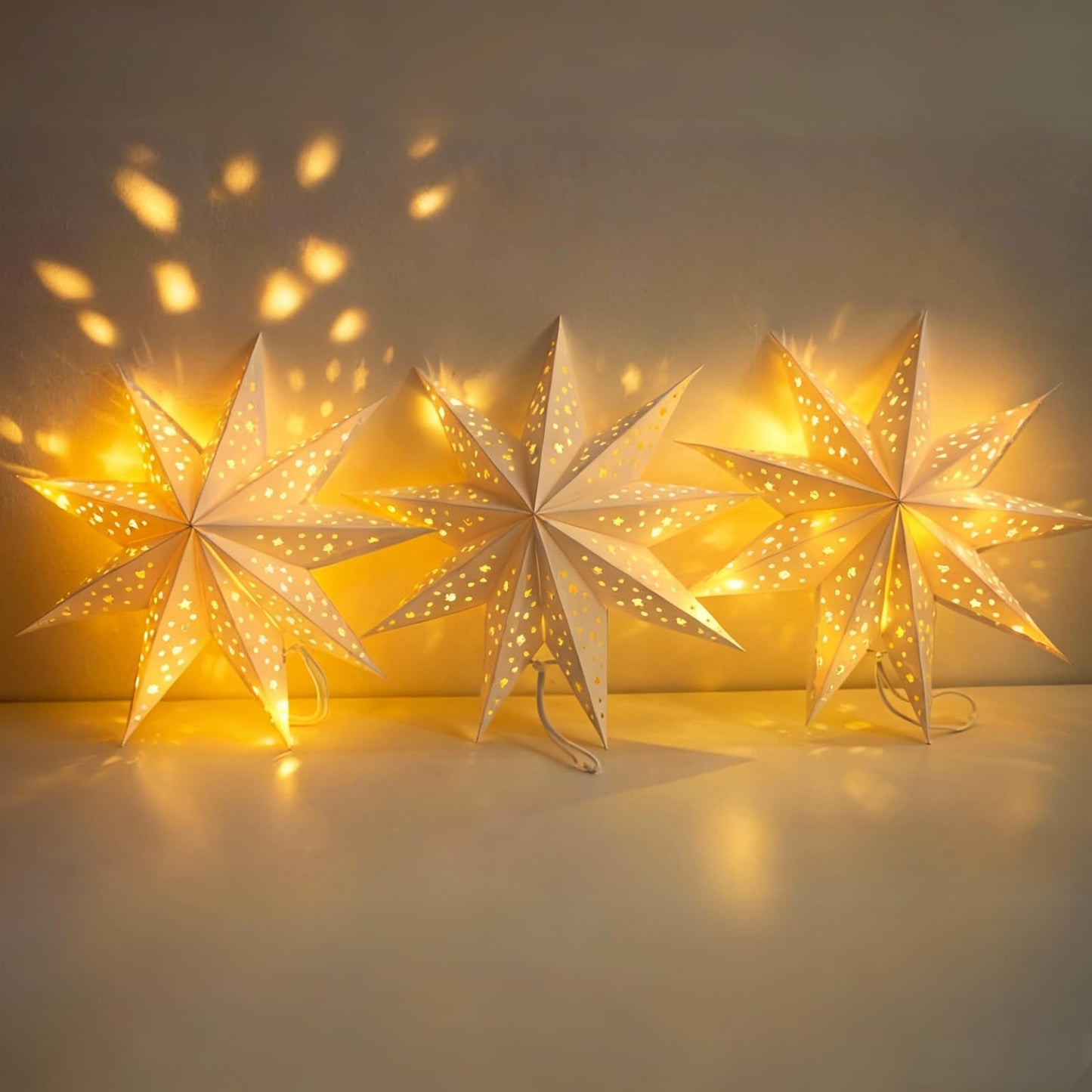 BESPORTBLE 3Pcs White Paper Star Lantern - 35cm Christmas Wedding Party Decor - Hanging Hollow Out Star Paper Lampshade for Holiday New Year Home Decor (Does not Include Lights)