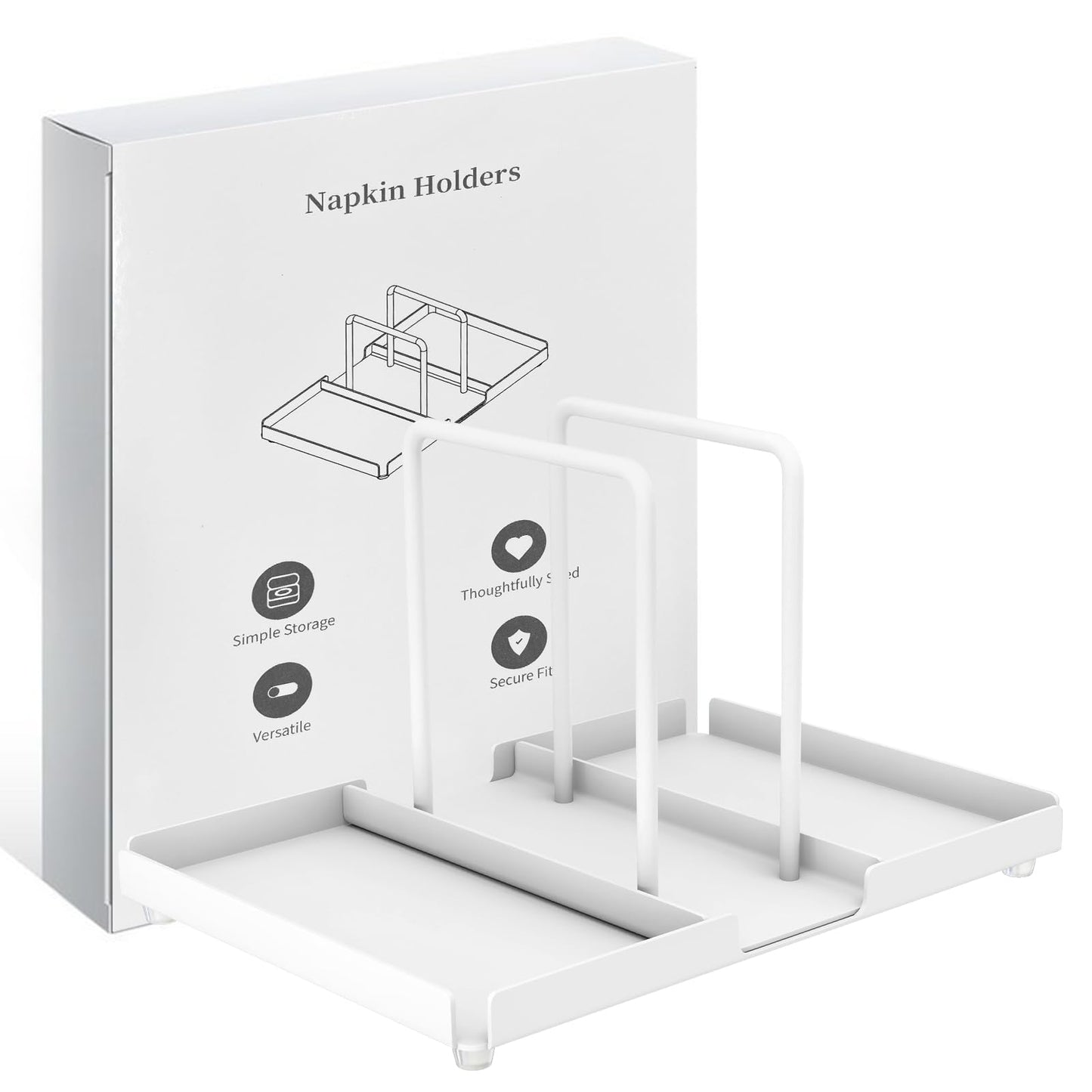 Napkin Holder for Table, Metal Napkin Holder with Salt and Pepper Shakers Caddy, Standing Paper Napkin Storage for Kitchen Dining Table Decor, White