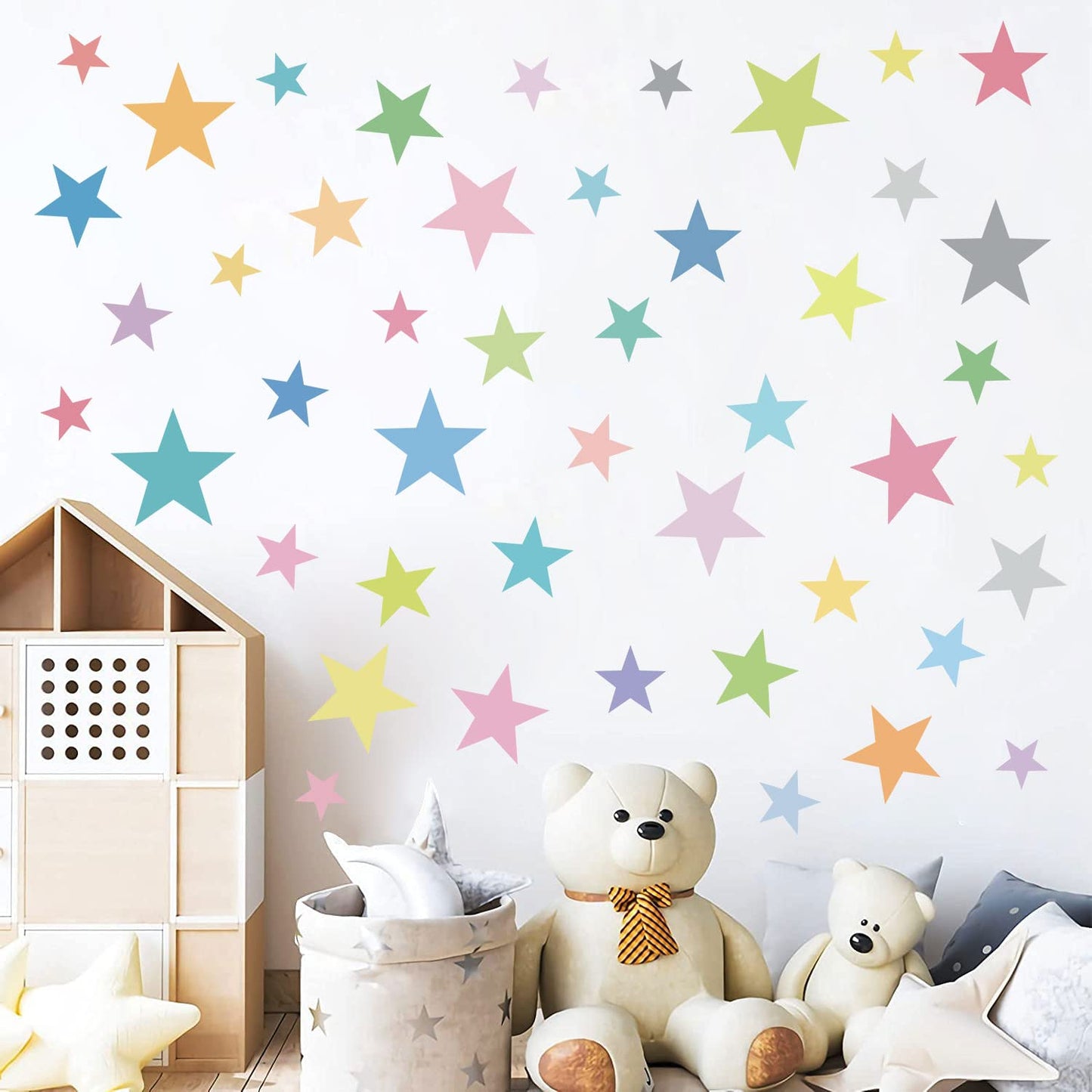 Supzone 165Pcs Colorful Boho Star Wall Decals Rainbow Colors DIY Vinyl Wall Art Sticker for Kids Baby Nursery Bedroom Playroom Kindergarten