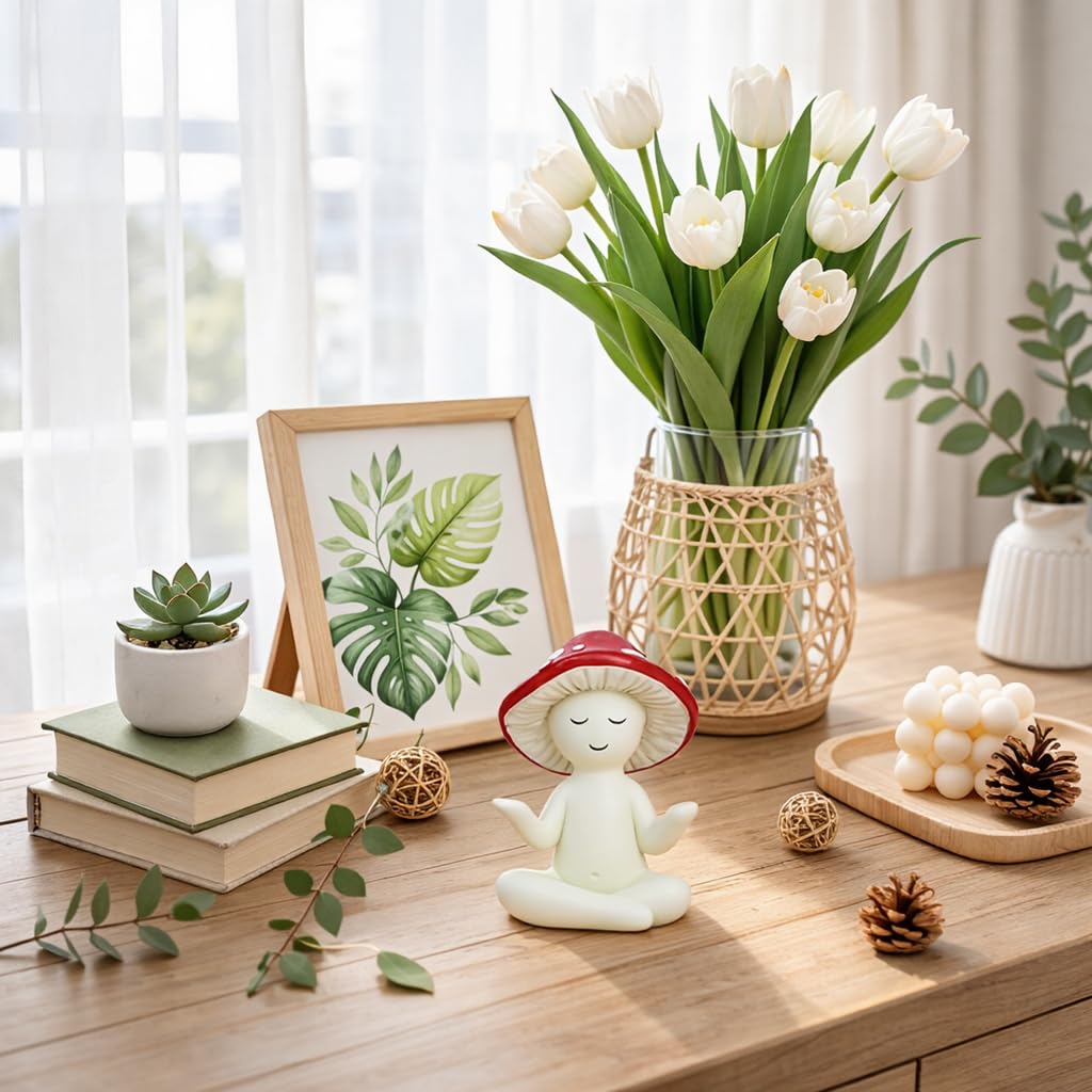 LocusArs Meditation Mushroom Statue Yoga Mushroom Figurine Tabletop Decor for Home Shelf Office Coffee Table Garden Yard Patio Mushroom Meditation Sculpture Gift for Women Friends Mom Decoration