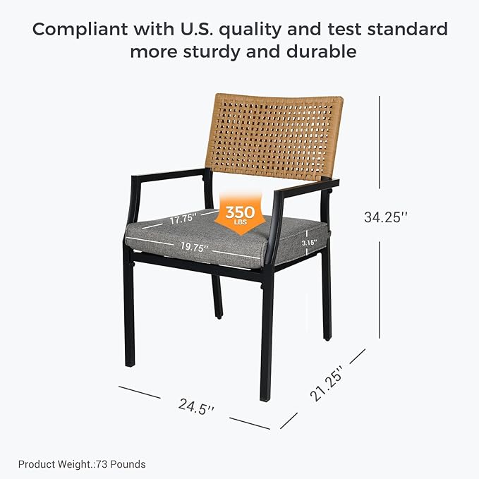 Grand patio Outdoor Dining Chair Set of 4, 4 Pieces Patio Dining Chairs, Stackable Wicker Chairs Set with Cushions Armrest for Restaurant, Outdoor, Garden, Porch, Lawn and Poolside