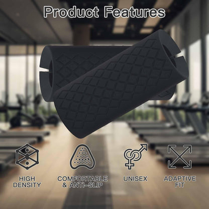 AIKESIWAY Thick Dumbbell & Barbell Grips for Weightlifting - High-Density Silicone Rubber, Non-Slip Gym Grips for Muscle Growth, Hand Stress Relief, Arm Blaster Adapter (1 Pair) (Black)