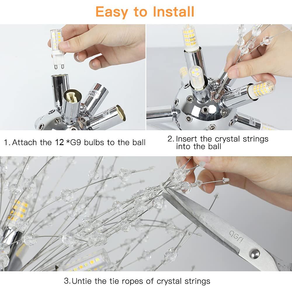 Depuley Crystal Chandeliers, 12 Lights Modern Dandelion Firework Sputnik Chandelier Pendant Light Fixtures for Living Room, Dining Room, Bedroom, Kitchen, Porch, G9 Bulbs