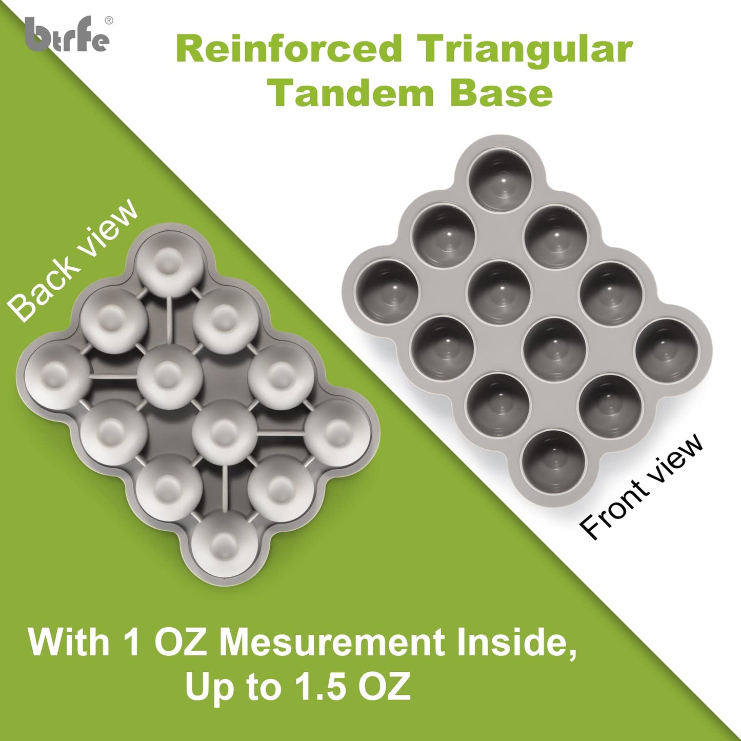 btrfe Baby Food Storage Container - 1.5oz x 12 Pods Silicone Freezer Tray with Lid for Homemade Baby Food, Fruit Purees, Vegetable & Breast Milk (Grey)