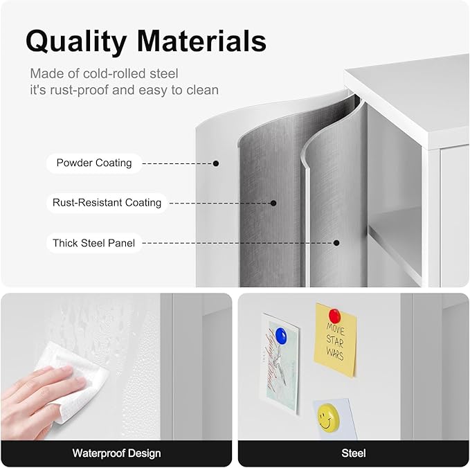 Bevivog Metal Bathroom Floor Storage Cabinet, Small Storage Sideboard