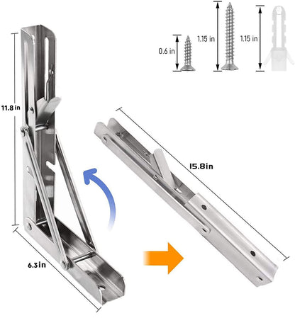 Folding Shelf Brackets - 24 Inch 2 Pcs Heavy Duty Metal Collapsible Triangle Shelf Bracket, DIY Wall Mounted Shelf Bracket, Space Saving for Bench Table