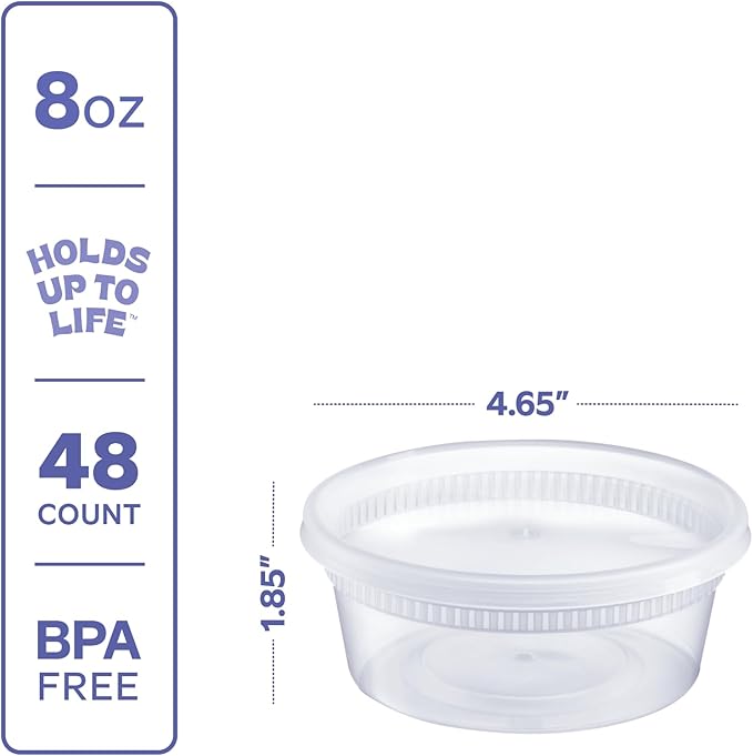 GUSTO [48 Sets - 8 oz. Plastic Deli Disposable Food Storage Containers - Slime