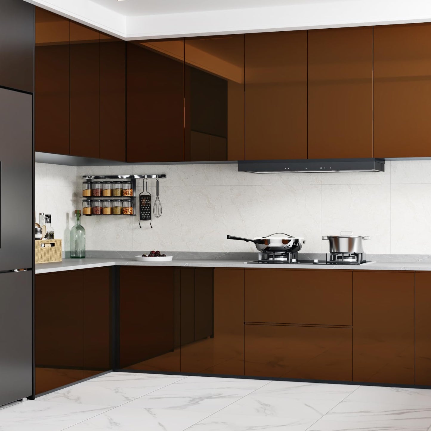 WESTICK Glossy Brown Mirror Stickers Self Adhesive Flexible Mirror Film Peel and Stick Mirrors Contact Paper Tawny Metallic Permanent Vinyl Wrap for Cabinets Appliances Shelf Liner DIY Decor 15.8"X80"