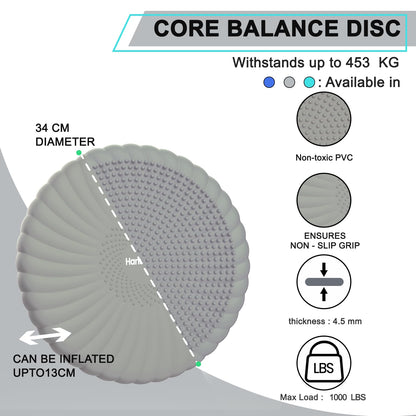 Hanstuten Wobble Cushion Core Balance Disc, Inflated Wiggle Seat Cushion to Improve Sitting Posture & Stay Focused, Non-slip Balance Pads for Physical Therapy & Core Strength (1Grey)