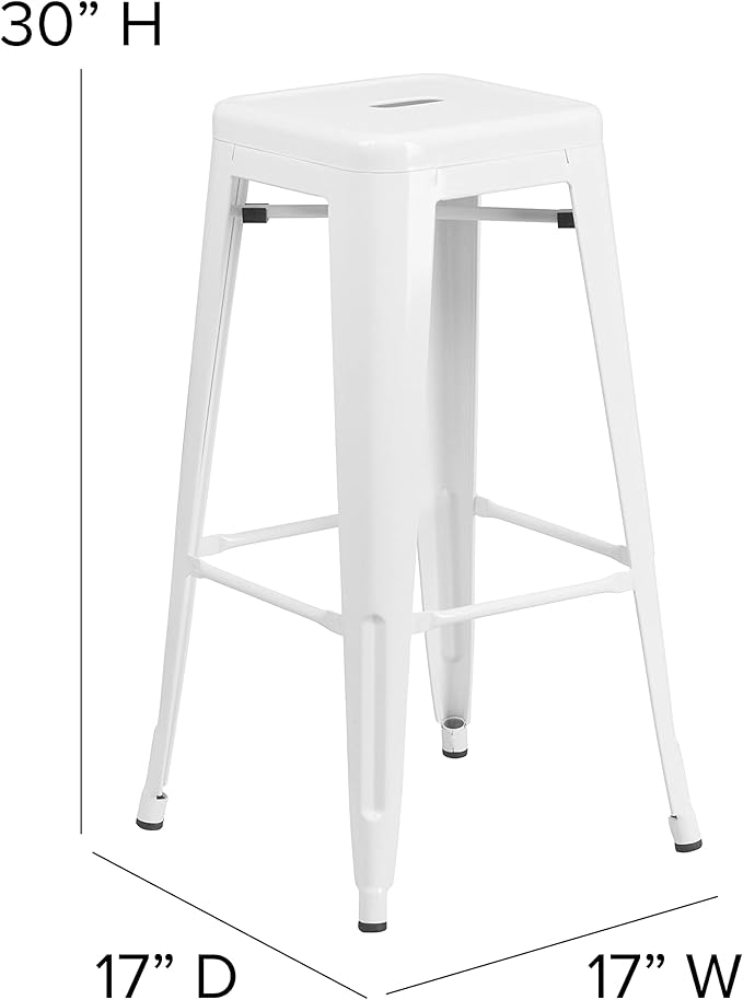 Flash Furniture Commercial Grade 30" High Backless White Metal Indoor-Outdoor