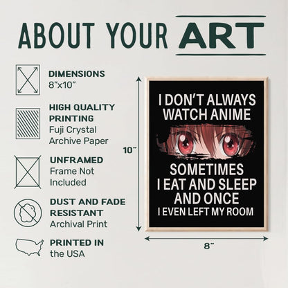 Japanese Anime Wall Decor for Teens - Anime Posters 8x10 - Wall Art Print - funny Sayings Wall Art - Sarcastic Gifts for Boys - Home Theater, Playroom, Movie Room Decor - Teen Girls Bedroom Decor