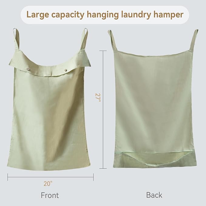 100% Linen Hanging Laundry Hamper Bag 20x27 Inch, Over the Door