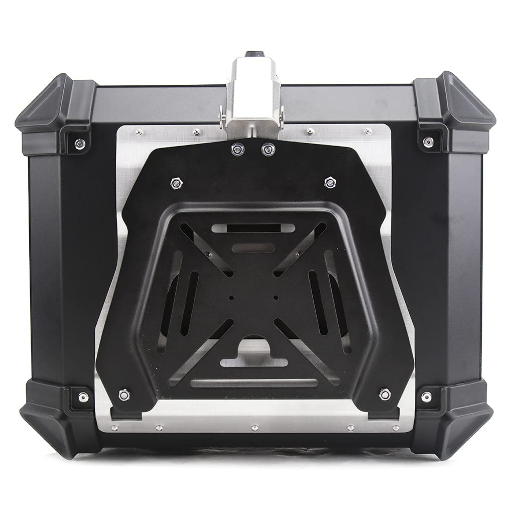 iproods 45L Motorcycle Top Case, Aluminum Alloy Universal Motorcycle Tail Box with Backrest ＆ Phone Mount Holder, Dual-key Storage Luggage Trunk (Black, 45L)