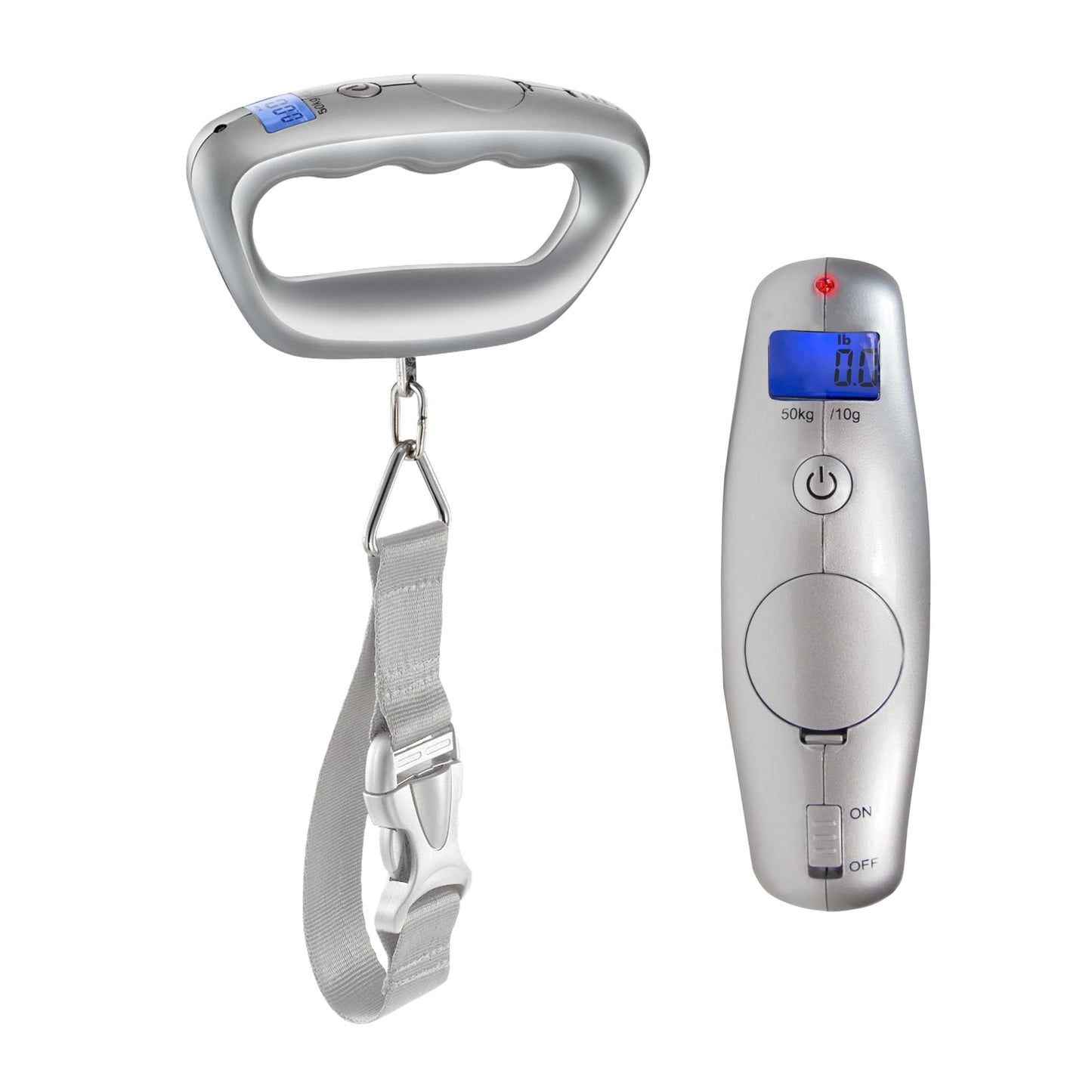 Smart Weigh Digital Portable Luggage Scale, 50kg /110lbs Capacity, with EZ Grip Handle, Travel Hanging Scale w/Strap, Bag Weight Gadget w/Tare Function for Suitcases, Batteries Included, Silver