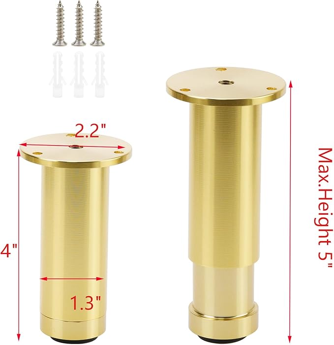 4 Pcs Gold Adjustable Sofa Legs Metal Modern Furniture Legs