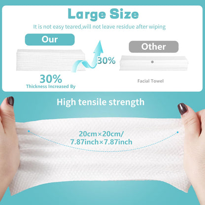 Disposable Face Towel 100 Count, Soft Cotton Facial Dry Wipes, Multi-Purpose for Skin Care, Makeup Remover, Face Wipes and Facial Cleansing