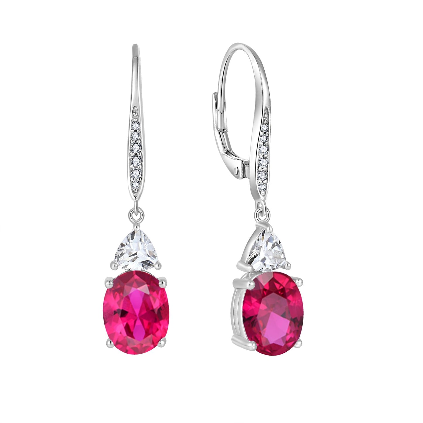 Rocayi Oval Ruby Earrings for Women 925 Sterling Silver Dangle Drop Leverback Earrings July Birthstone Jewelry for Her