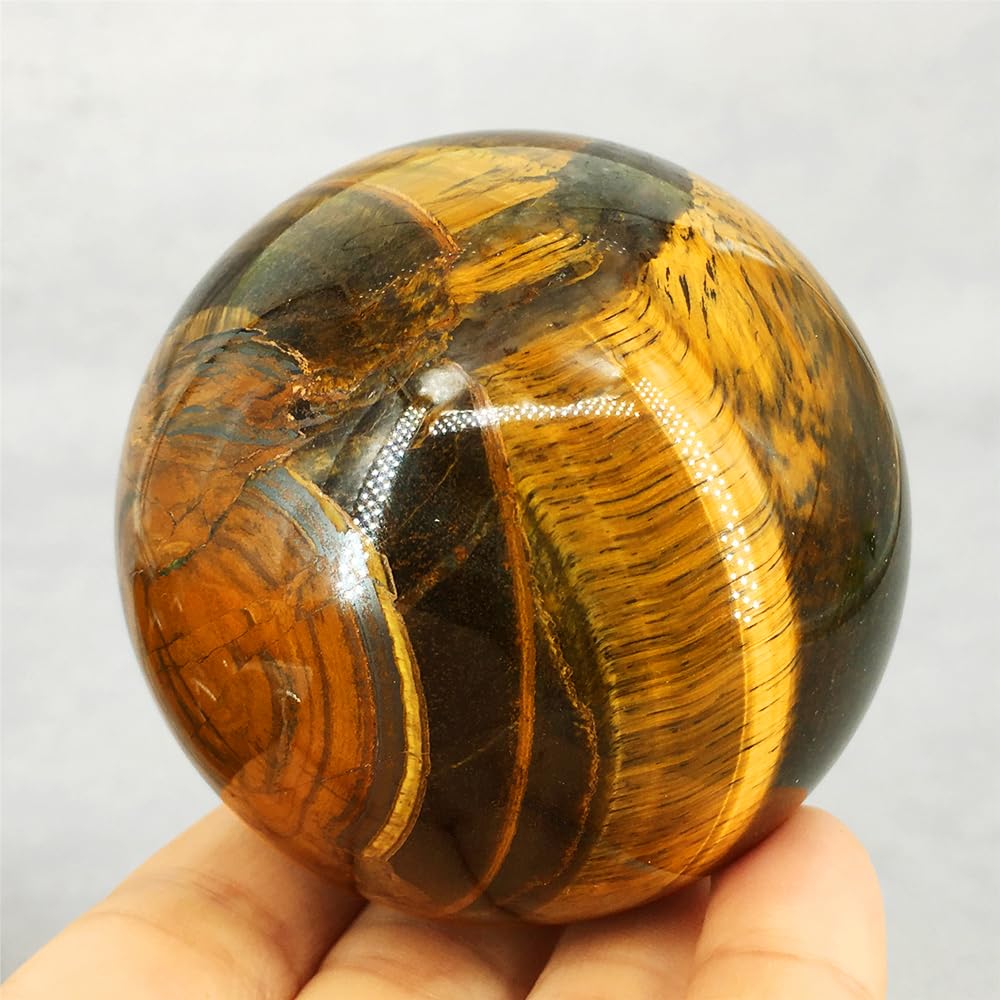 2.36-2.76inch/6-7cm Natural Tiger's Eye Crystal Sphere, Hand Polished Tiger Eye Stone Ball, Healing Crystal Decorative Sphere, Reiki Energy Stone Crafts, Feng Shui Home Ornament, Gift a Small Base