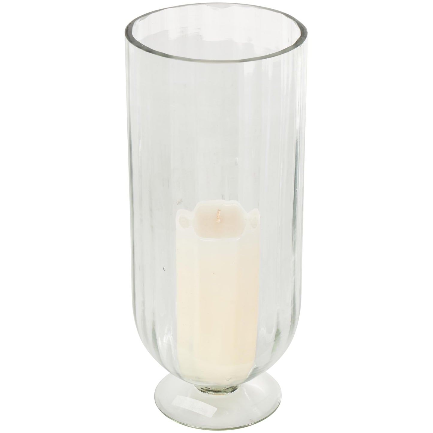 Deco 79 Glass Ribbed Fluted Candle Holder with Elevated Base, 6" x 6" x 14", Clear